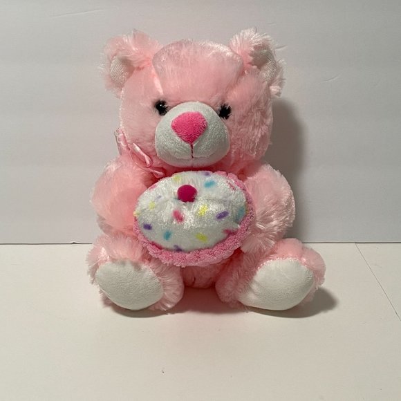 Kellytoy Plush Birthday Teddy Bear Soft Pink Fur Cupcake Stuffed Animal 10" - Picture 14 of 14